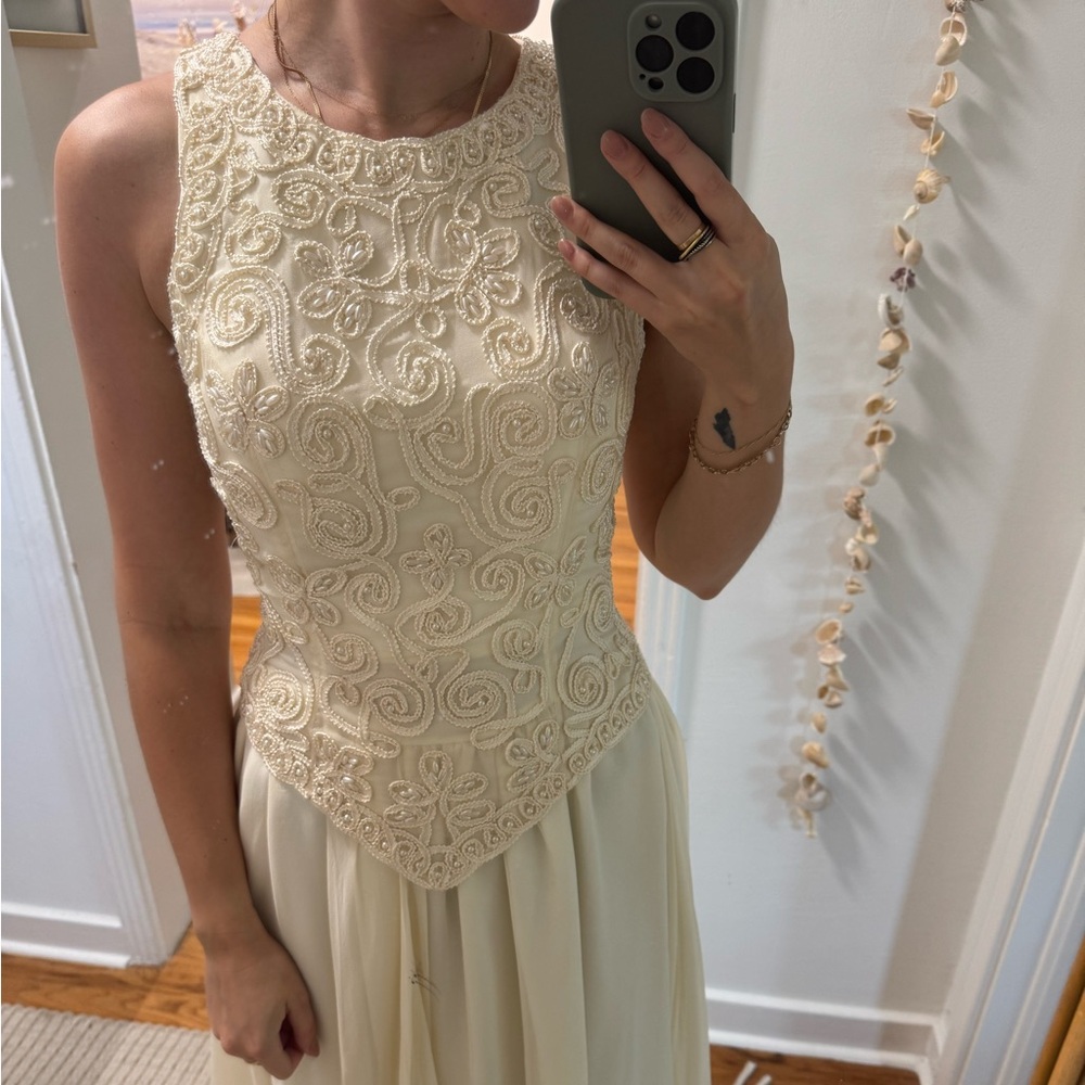 Vintage ivory silk Basque Waist Wedding Gown